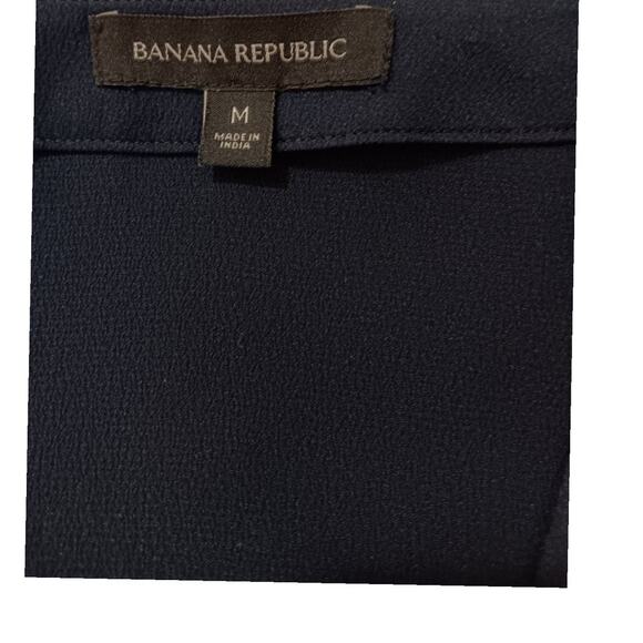 BANANA REPUBLIC Dressy Blouse M Navy Blue Career Office‎ Professional Tie Cuffs - Picture 4 of 8